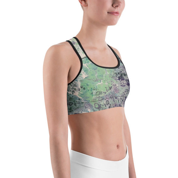 Green Galaxy Printed Sports Bra, Workout Bra - Image 3