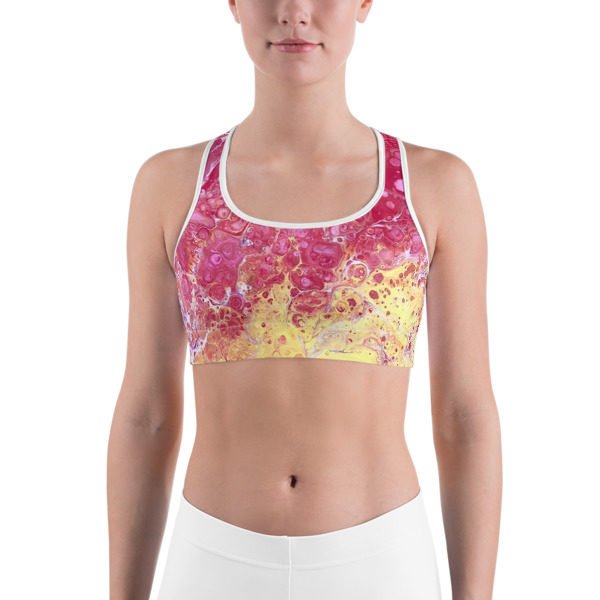 Pink Sunrise Galaxy Printed Sports Bra, Workout Bra