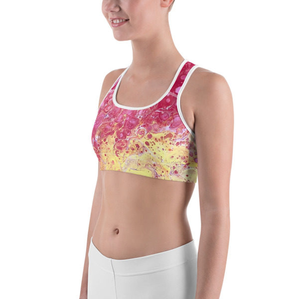 Pink Sunrise Galaxy Printed Sports Bra, Workout Bra - Image 2