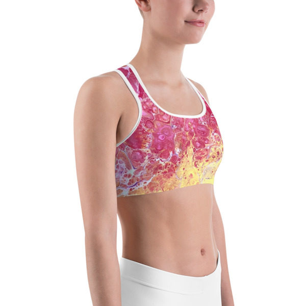 Pink Sunrise Galaxy Printed Sports Bra, Workout Bra - Image 3