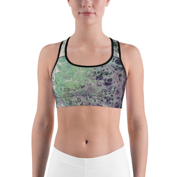 Green Galaxy Printed Sports Bra, Workout Bra