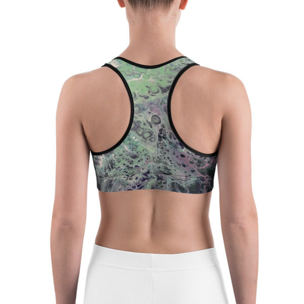 Green Galaxy Printed Sports Bra, Workout Bra - Image 4