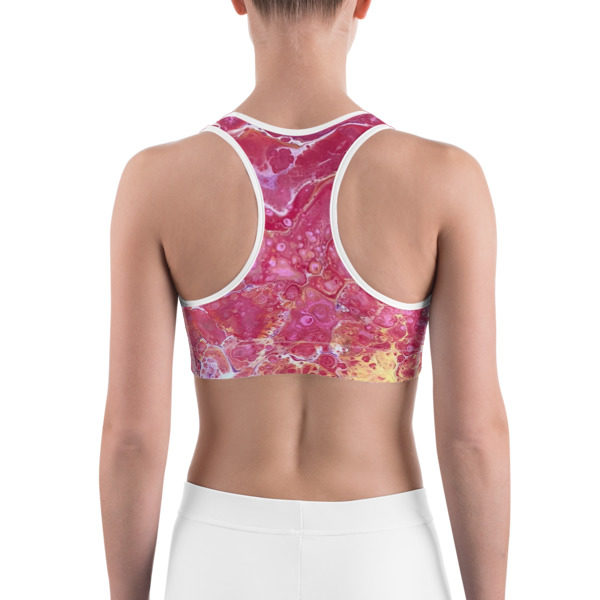 Pink Sunrise Galaxy Printed Sports Bra, Workout Bra - Image 4