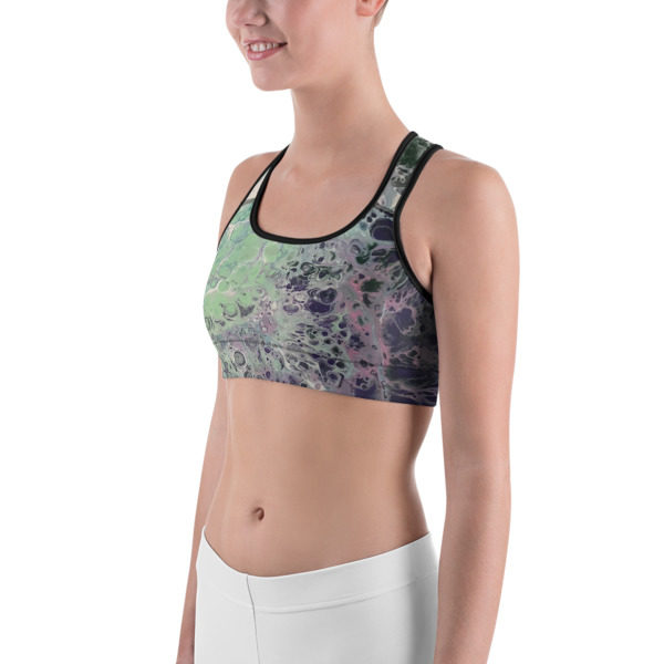 Green Galaxy Printed Sports Bra, Workout Bra - Image 2