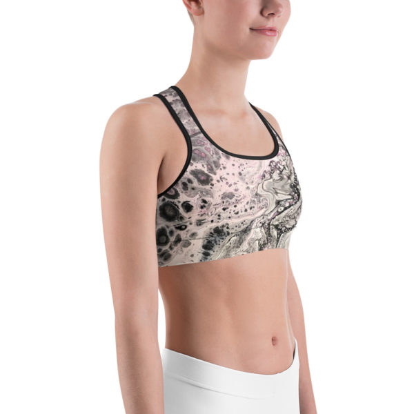 Pink and Black Galaxy Printed Sports Bra, Workout Clothes - Image 3