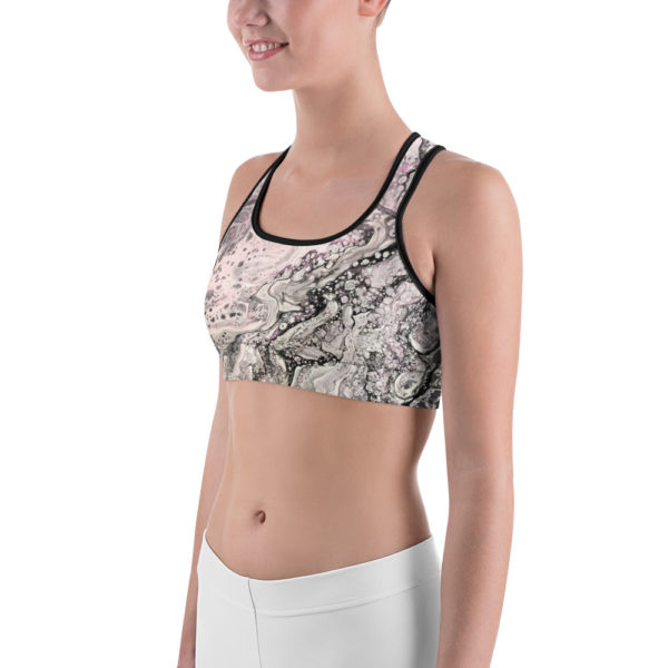 Pink and Black Galaxy Printed Sports Bra, Workout Clothes - Image 2