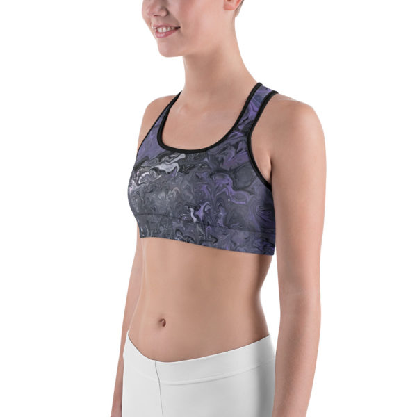Purple Galaxy Printed Sports Bra, Workout Bra, Yoga Clothes - Image 2