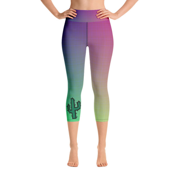 Cactus Capri Leggings, Rainbow High Waist Yoga Pants - Image 7
