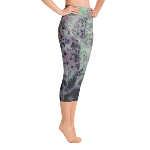 Green Galaxy Printed Capri Leggings, High Waist Yoga Pants - Image 2