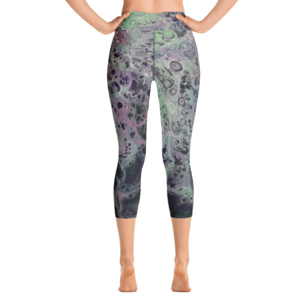 Green Galaxy Printed Capri Leggings, High Waist Yoga Pants - Image 4