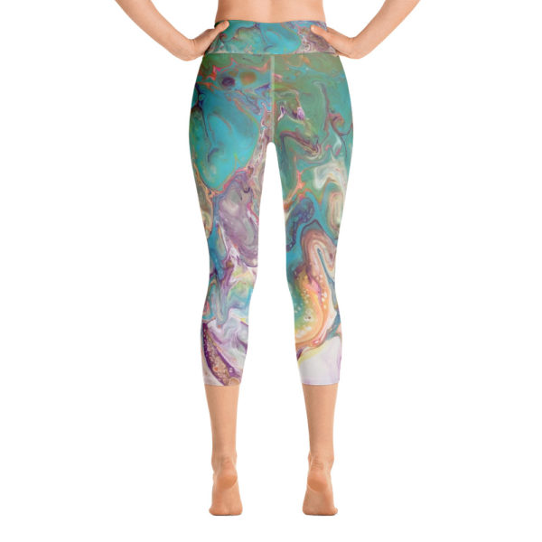 Turquoise and Green Multi Colored Capri Leggings, Yoga Pants - Image 4