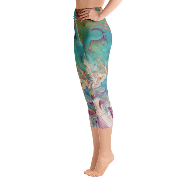 Turquoise and Green Multi Colored Capri Leggings, Yoga Pants - Image 2