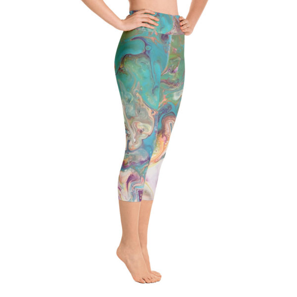 Turquoise and Green Multi Colored Capri Leggings, Yoga Pants - Image 3