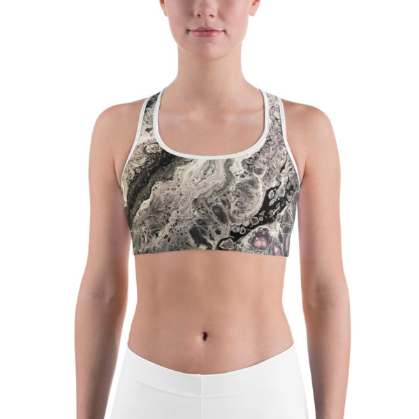 Black and White Printed Sports Bra, workout Bra - Image 2