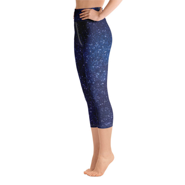Galaxy Printed Capri Leggings, Navy Blue Yoga Pants - Image 6