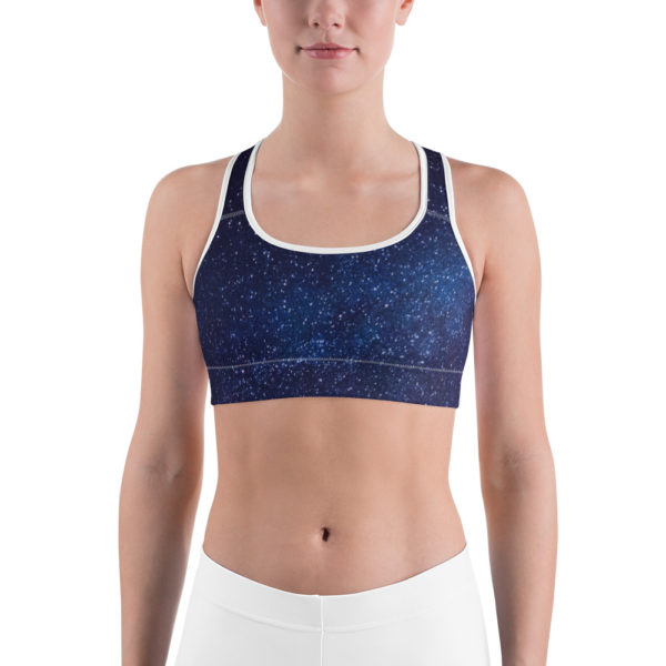 Galaxy Printed Sports Bra, Navy Blue Workout Bra