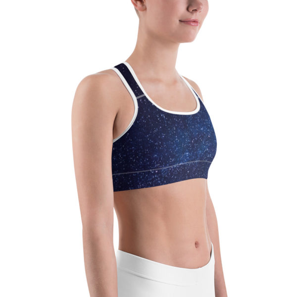 Galaxy Printed Sports Bra, Navy Blue Workout Bra - Image 3