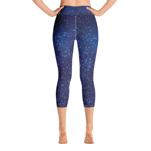 Galaxy Printed Capri Leggings, Navy Blue Yoga Pants - Image 8