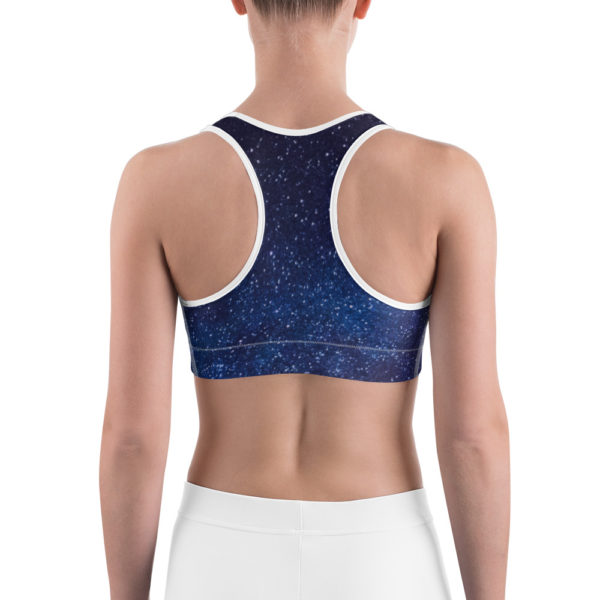 Galaxy Printed Sports Bra, Navy Blue Workout Bra - Image 4