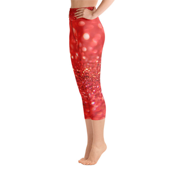 Red Sparkle Capri Leggings, Yoga Pants - Image 2