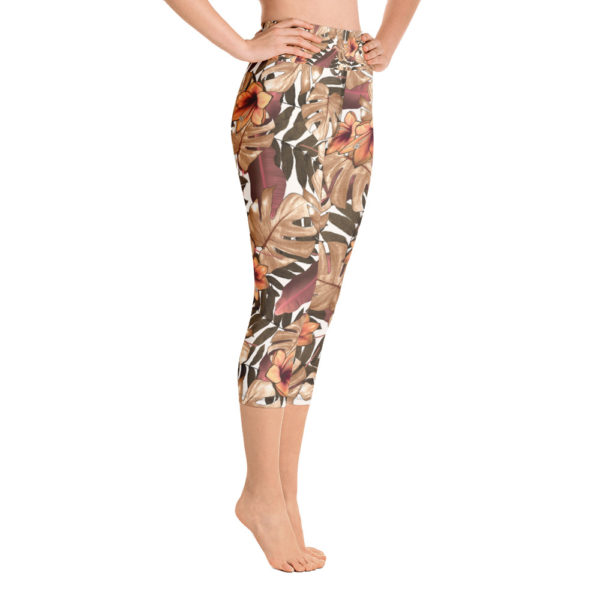 Brown Jungle Capri Leggings, Tropical Yoga Pants - Image 3