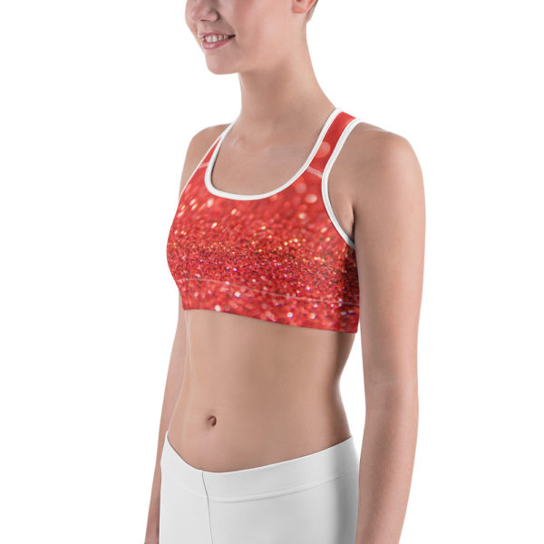 Red Sparkle Sports bra, Workout Bra - Image 2