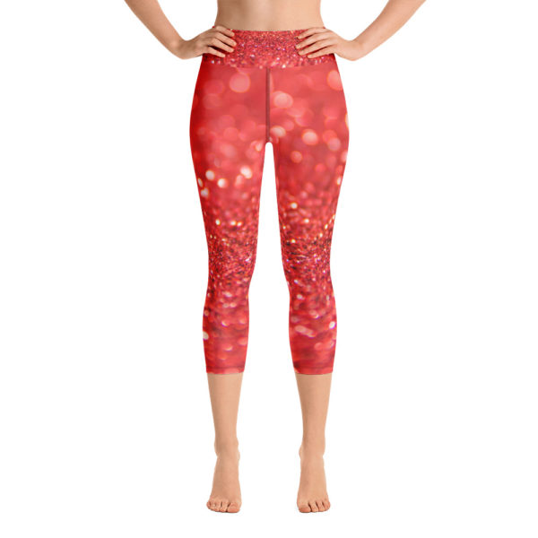 Red Sparkle Capri Leggings, Yoga Pants - Image 5