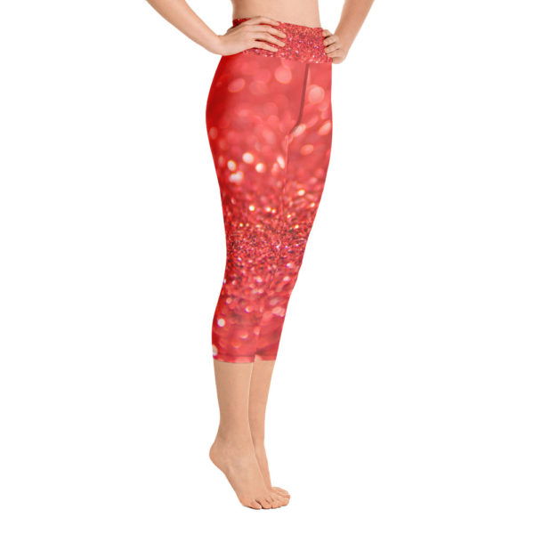 Red Sparkle Capri Leggings, Yoga Pants - Image 3