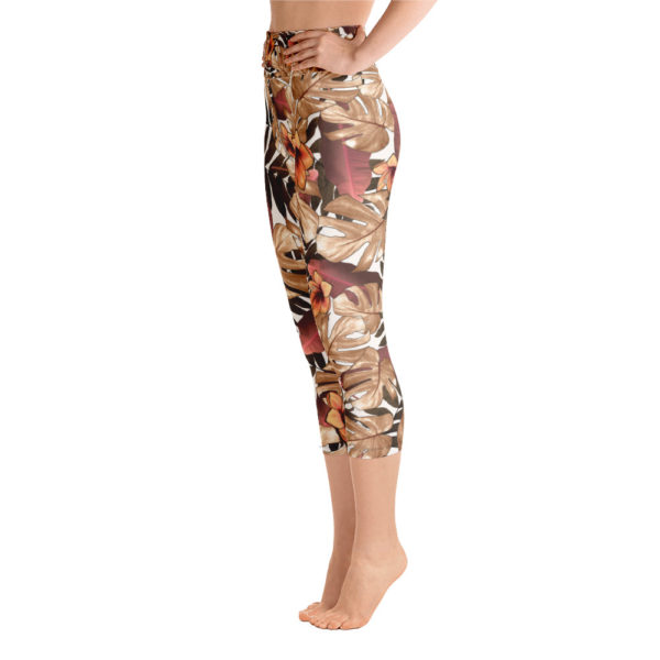 Brown Jungle Capri Leggings, Tropical Yoga Pants - Image 2