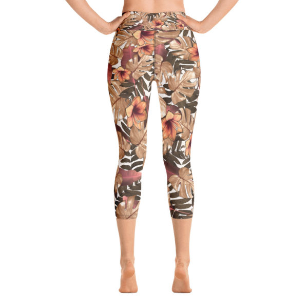Brown Jungle Capri Leggings, Tropical Yoga Pants - Image 4