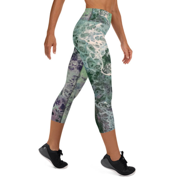 Green Galaxy Printed Capri Leggings, High Waist Yoga Pants - Image 6