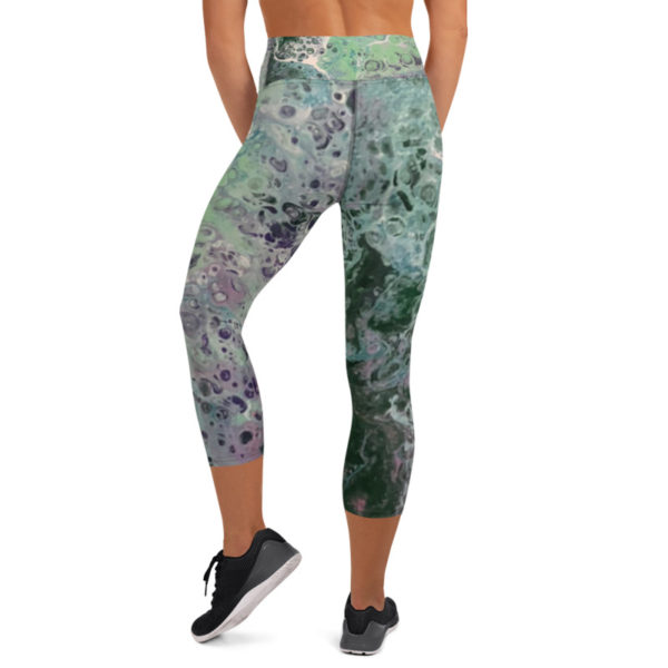 Green Galaxy Printed Capri Leggings, High Waist Yoga Pants - Image 7