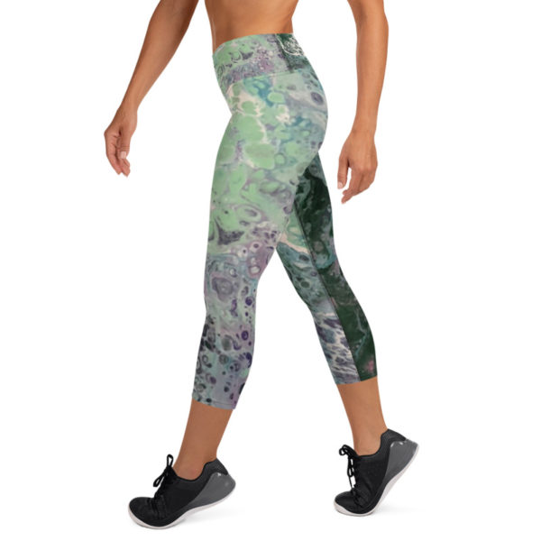 Green Galaxy Printed Capri Leggings, High Waist Yoga Pants - Image 5