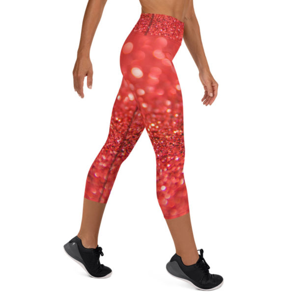 Red Sparkle Capri Leggings, Yoga Pants - Image 6