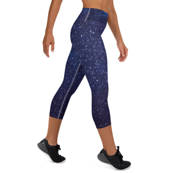 Galaxy Printed Capri Leggings, Navy Blue Yoga Pants - Image 5