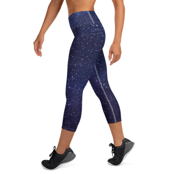 Galaxy Printed Capri Leggings, Navy Blue Yoga Pants - Image 9