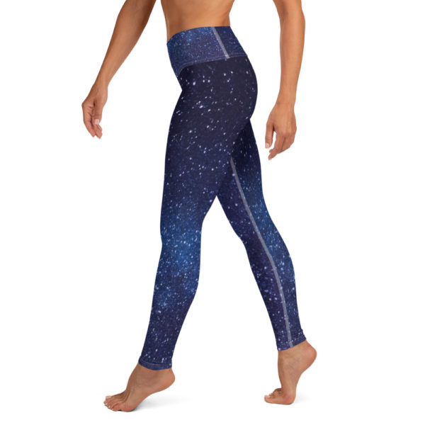 Galaxy Print Yoga Pants, Navy Blue Leggings - Image 4