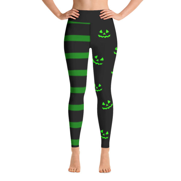 Green Halloween Leggings, Halloween Yoga Pants, Green and Black Witch Leggings - Image 2