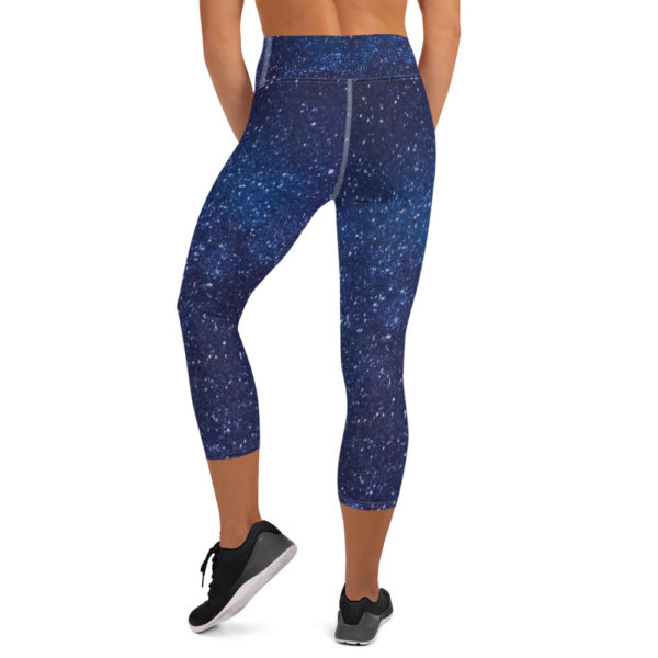 Galaxy Printed Capri Leggings, Navy Blue Yoga Pants - Image 4