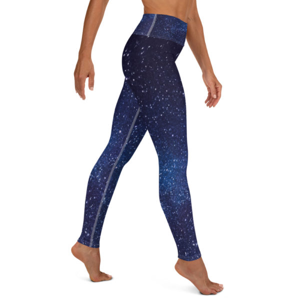 Galaxy Print Yoga Pants, Navy Blue Leggings - Image 5