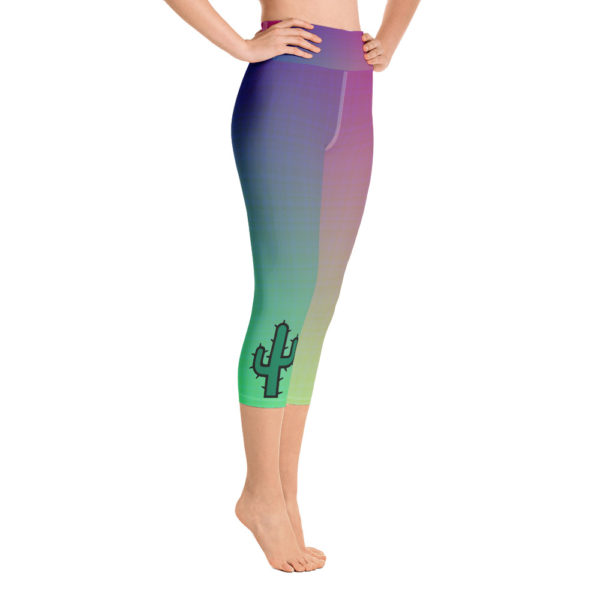 Cactus Capri Leggings, Rainbow High Waist Yoga Pants - Image 3