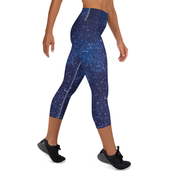 Galaxy Printed Capri Leggings, Navy Blue Yoga Pants - Image 3