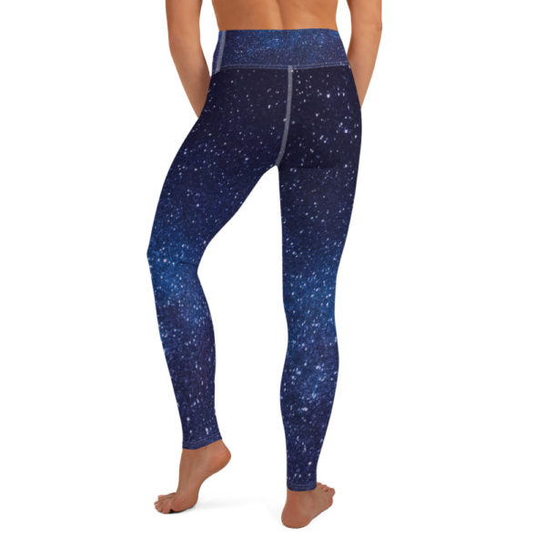 Galaxy Print Yoga Pants, Navy Blue Leggings - Image 6