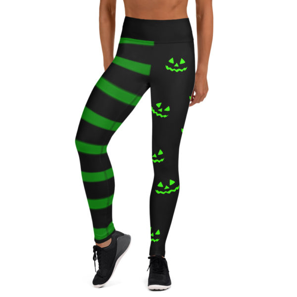 Green Halloween Leggings, Halloween Yoga Pants, Green and Black Witch Leggings