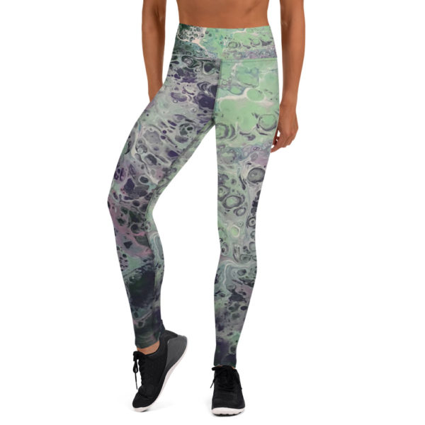 Green Galaxy Yoga Pants, Printed High Waist Leggings - Image 3