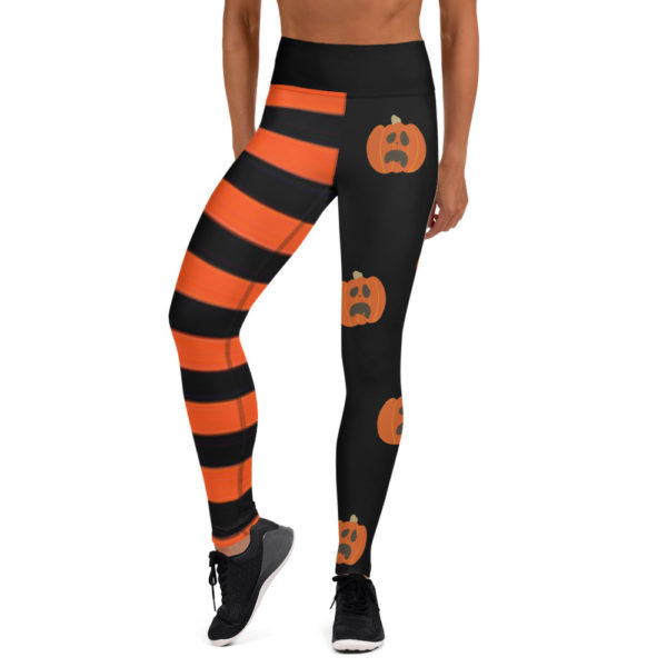 Halloween Orange Pumpkin Yoga Pants, Orange and Black Leggings, Orange Witch Leggings