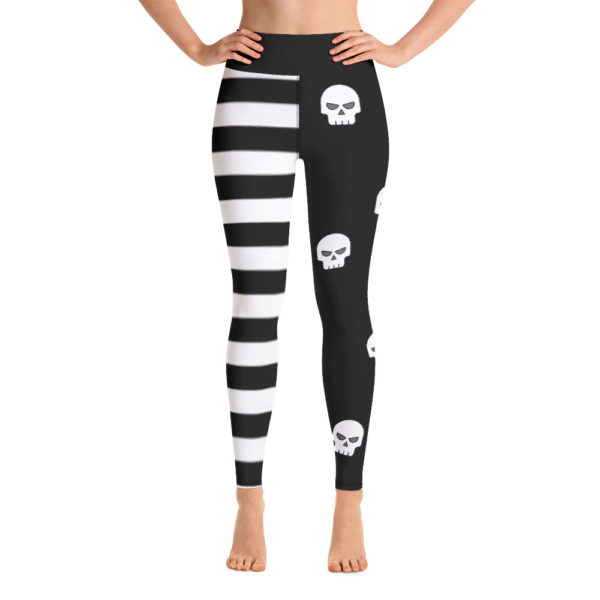 Halloween Skull Leggings, Black and White Yoga Pants - Image 2