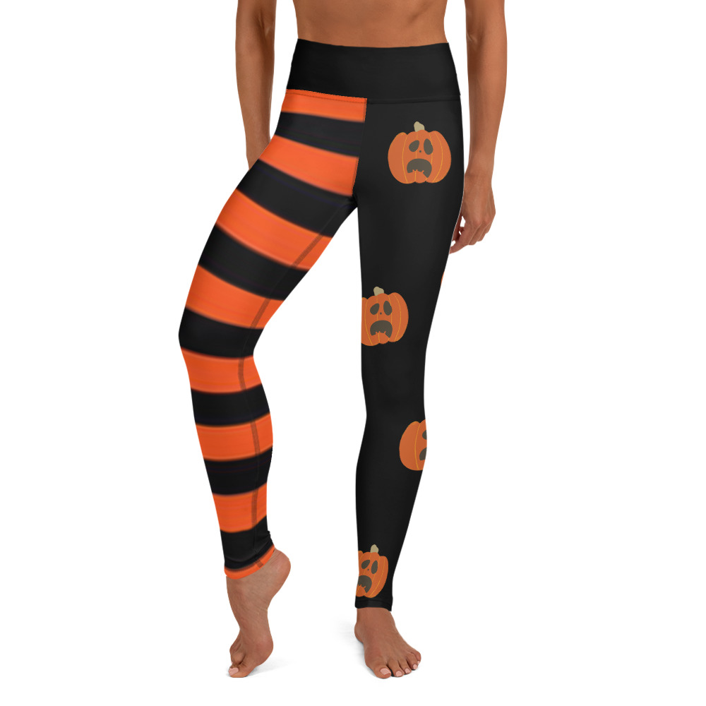 Halloween Orange Pumpkin Yoga Pants, Orange and Black Leggings, Orange ...