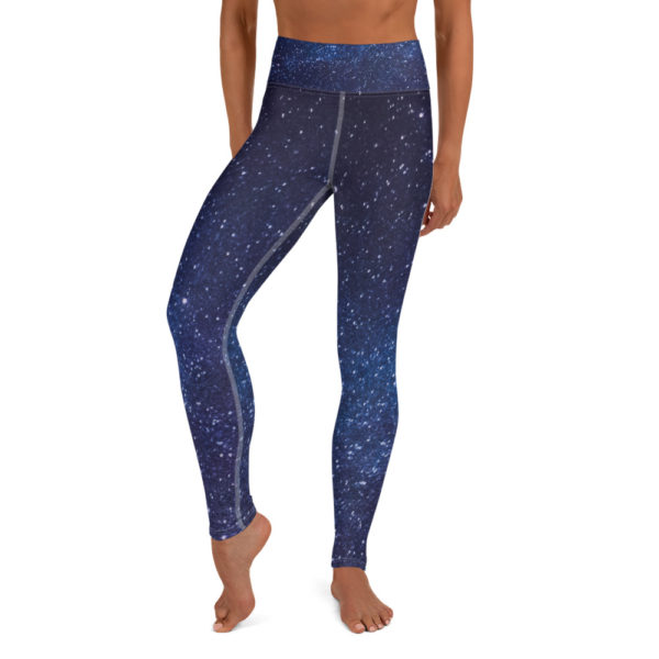 Galaxy Print Yoga Pants, Navy Blue Leggings