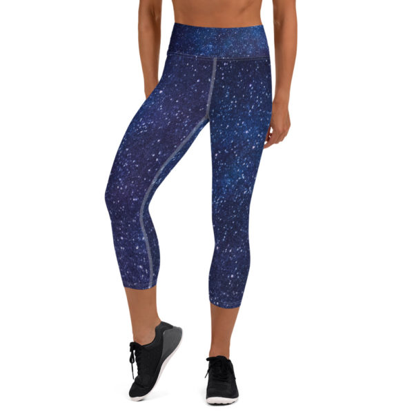 Galaxy Printed Capri Leggings, Navy Blue Yoga Pants
